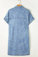 Oversized Button Down Denim Shirt Dress - Women / Jeans & Denim by Trendsi | Available at Handbags Specialist Headquarter