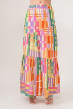 And The Why Asymmetric Geo Printed Tiered Maxi Skirt - Skirts by Trendsi | Available at Handbags Specialist Headquarter