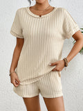 Texture Round Neck Top and Shorts Lounge Set - Sleepwear by Trendsi | Available at Handbags Specialist Headquarter