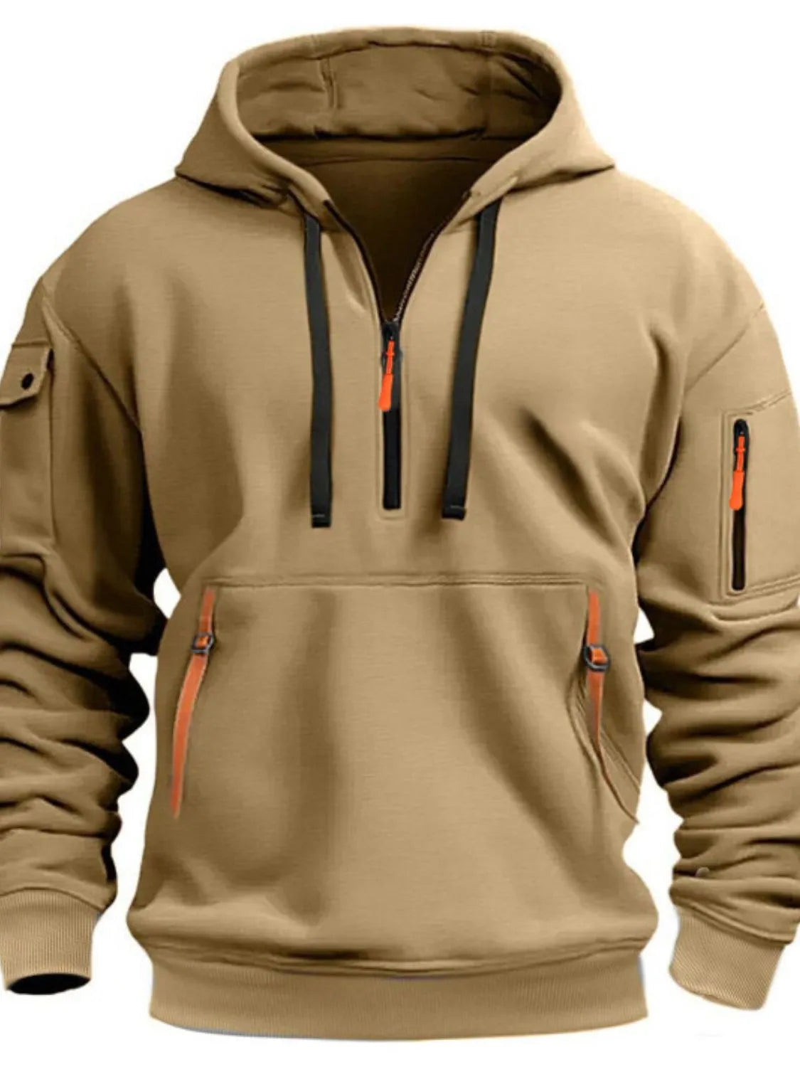 Men's Full Size Half Zip Drawstring Hoodie Plus Size - Men's Sweatshirts by Trendsi | Available at Handbags Specialist Headquarter
