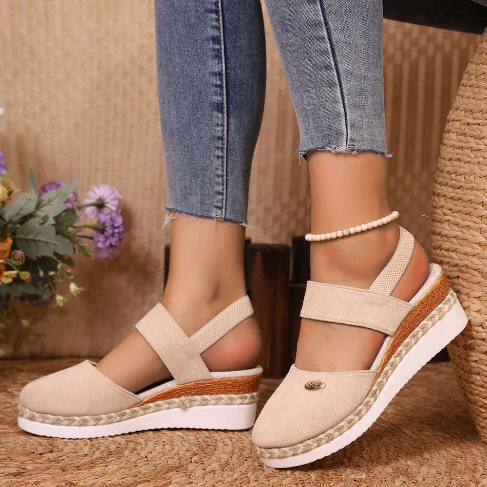 Round Toe Wedge Sandals -  by Trendsi | Available at Handbags Specialist Headquarter