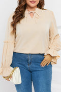 Plus Size Ruffled Tie Neck Flounce Sleeve Blouse - Plus Size Shirts by Trendsi | Available at Handbags Specialist Headquarter