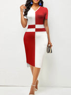 Color Block V-Neck Bodycon Midi Dress - Dresses by Trendsi | Available at Handbags Specialist Headquarter