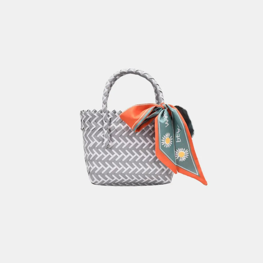 Contrast Woven Handbag with Ribbon - Tote Bag by Trendsi | Available at Handbags Specialist Headquarter