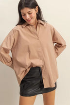 HYFVE Button Down Long Sleeve Shirt - Women's Down Shirt Tops by Trendsi | Available at Handbags Specialist Headquarter