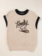 Howdy Cowboy Hat Embroidered Short Sleeve Sweater - Tops by Trendsi | Available at Handbags Specialist Headquarter
