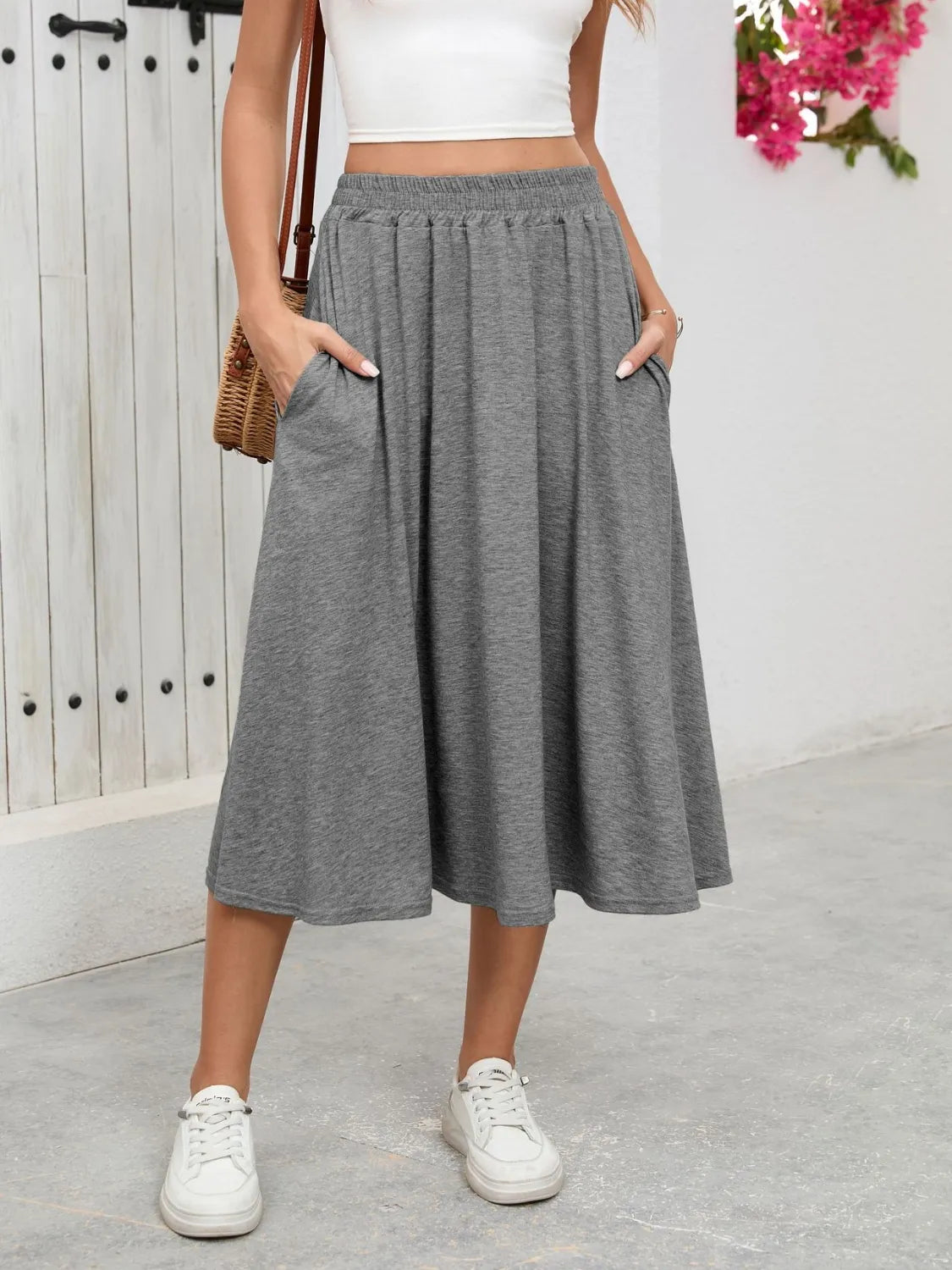 Elastic Waist Skirt With Pockets - Skirts by Trendsi | Available at Handbags Specialist Headquarter