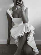 Ribbed Knit Bodycon Midi Dress with Ruffle Hem - Maxi Dress by Trendsi | Available at Handbags Specialist Headquarter