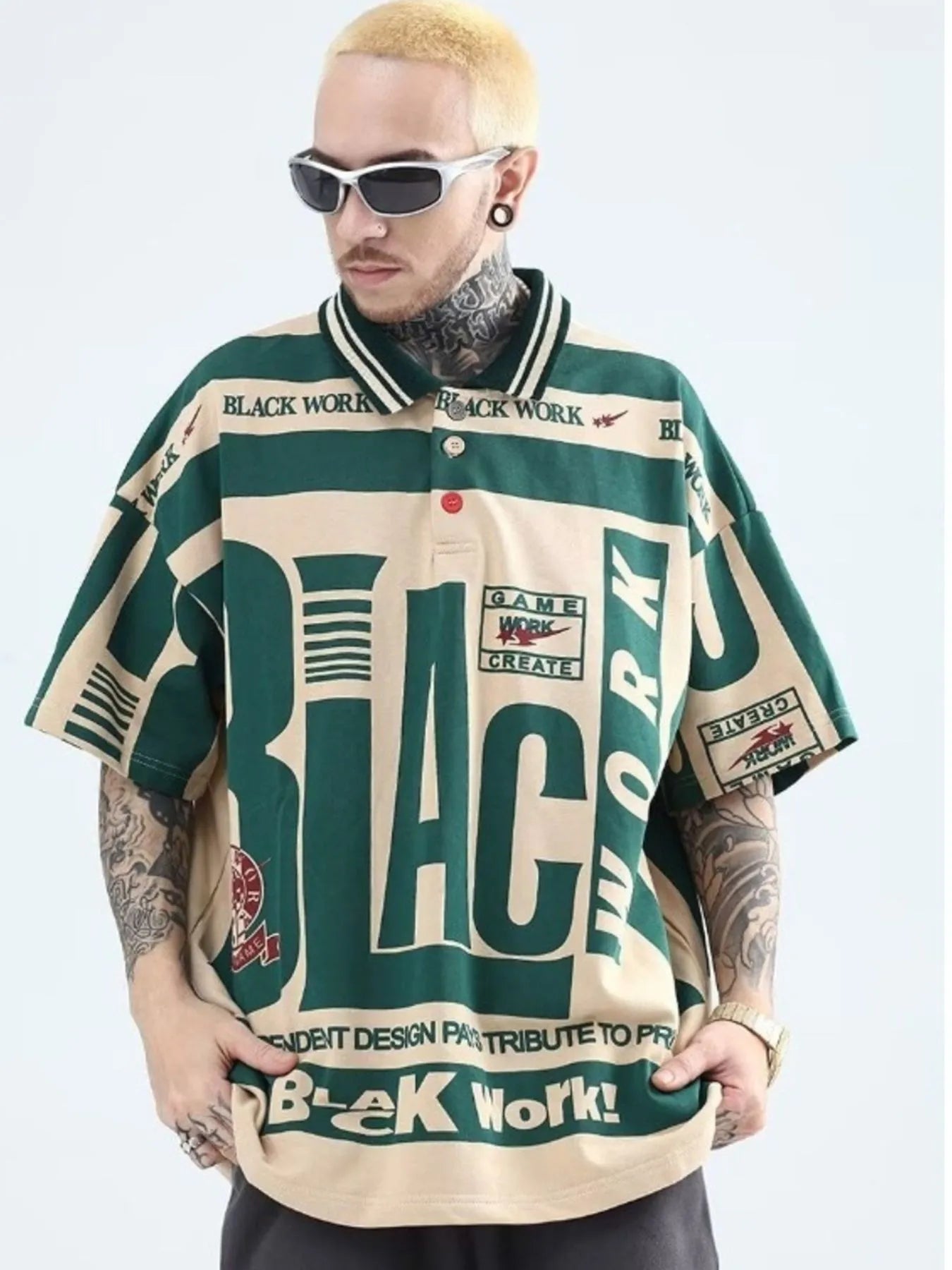 Men's Plus Size Letter Print Half Sleeve Polo Shirt - Men's Polo shirt by Trendsi | Available at Handbags Specialist Headquarter