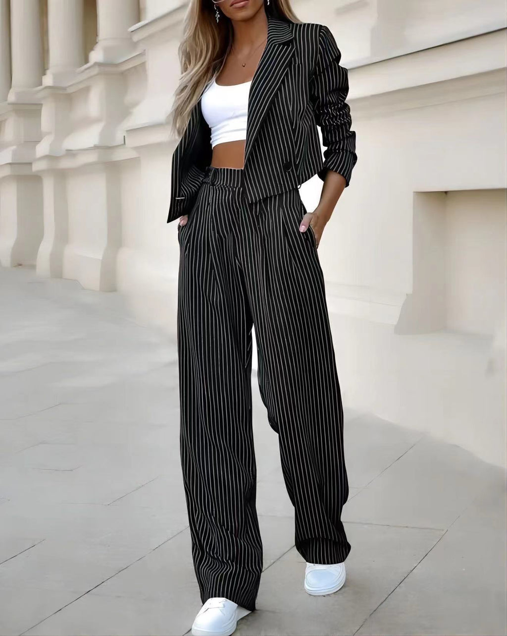 Spring Stripes: Women's Cropped Suit Set