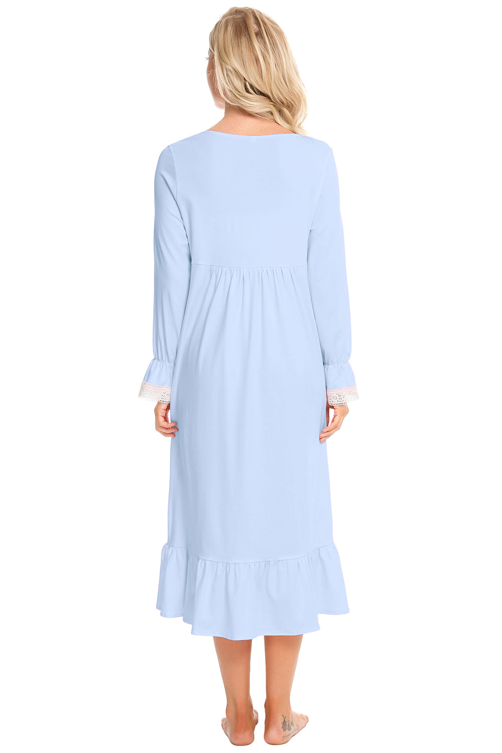 Lace Detail Square Neck Flounce Sleeve Night Dress - Sleepwear by Trendsi | Available at Handbags Specialist Headquarter