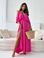 Tied Shoulder Slit Maxi Dress - Maxi Dress by Trendsi | Available at Handbags Specialist Headquarter