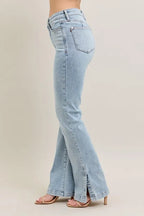 Judy Blue Full Size Tummy Control Vintage Wash Side Slit Slim Boot Jeans Plus Size - Women / Jeans & Denim by Trendsi | Available at Handbags Specialist Headquarter