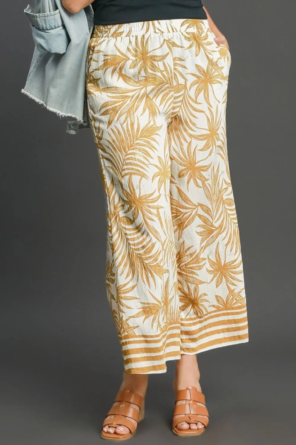 Umgee Full Size Tropical Print Wide Leg Pants Plus Size - Dresses by Trendsi | Available at Handbags Specialist Headquarter