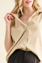 And The Why Oversized Linen Button Down Shirts Top - Women's Down Shirt Tops by Trendsi | Available at Handbags Specialist Headquarter