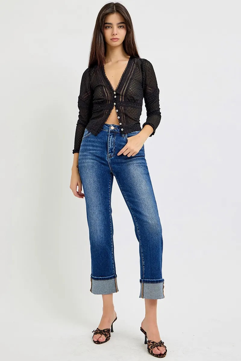 RISEN Full Size High Rise Ankle Straight Cuffed Jeans Plus Size - Women / Jeans & Denim by Trendsi | Available at Handbags Specialist Headquarter