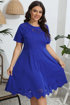 Plus Size Round Neck Openwork Dress - Dresses by Trendsi | Available at Handbags Specialist Headquarter