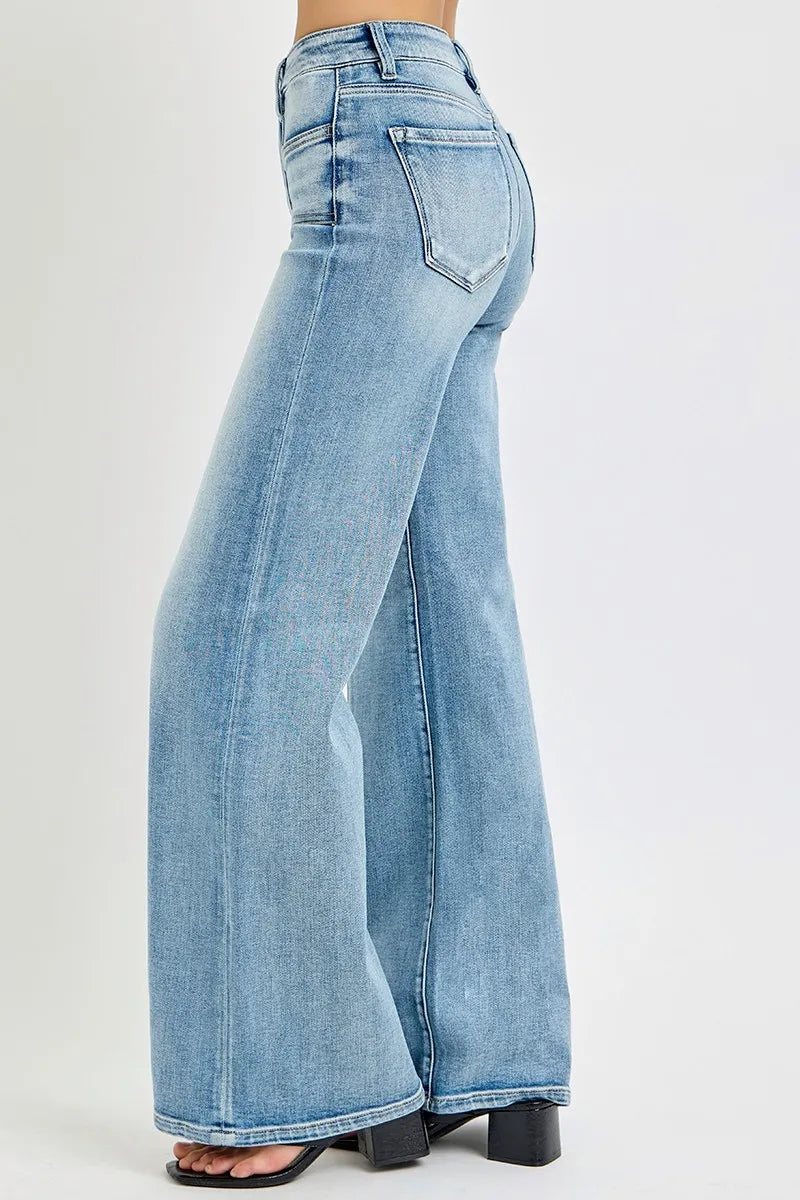 RISEN Full Size Mid Rise Wide Jeans with Front Patch Pocket Plus Size - Women / Jeans & Denim by Trendsi | Available at Handbags Specialist Headquarter