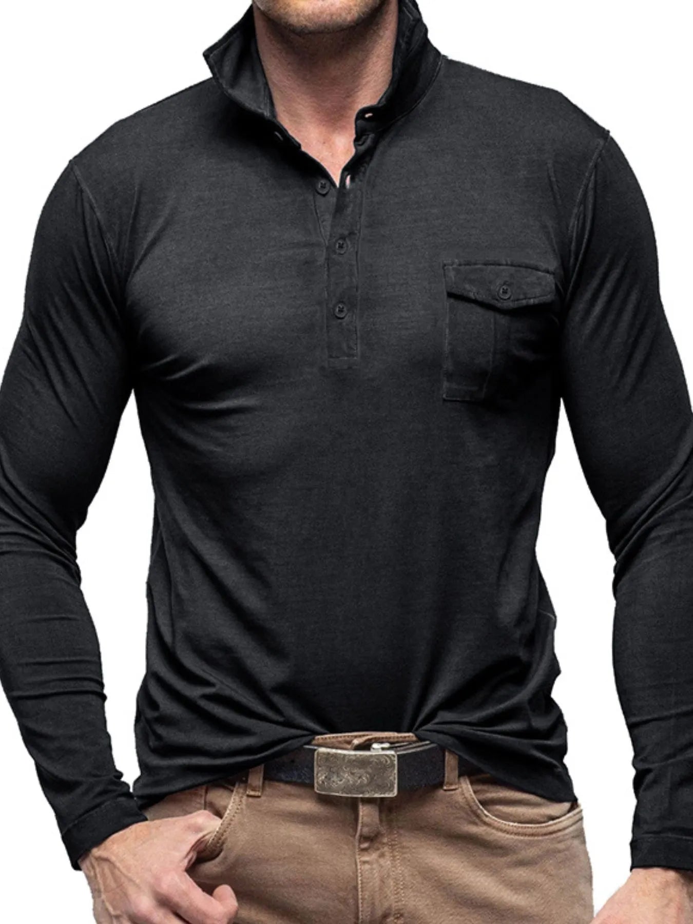 Men's Basic style Collared Neck Long Sleeve Polo - Men's Polo shirt by Trendsi | Available at Handbags Specialist Headquarter