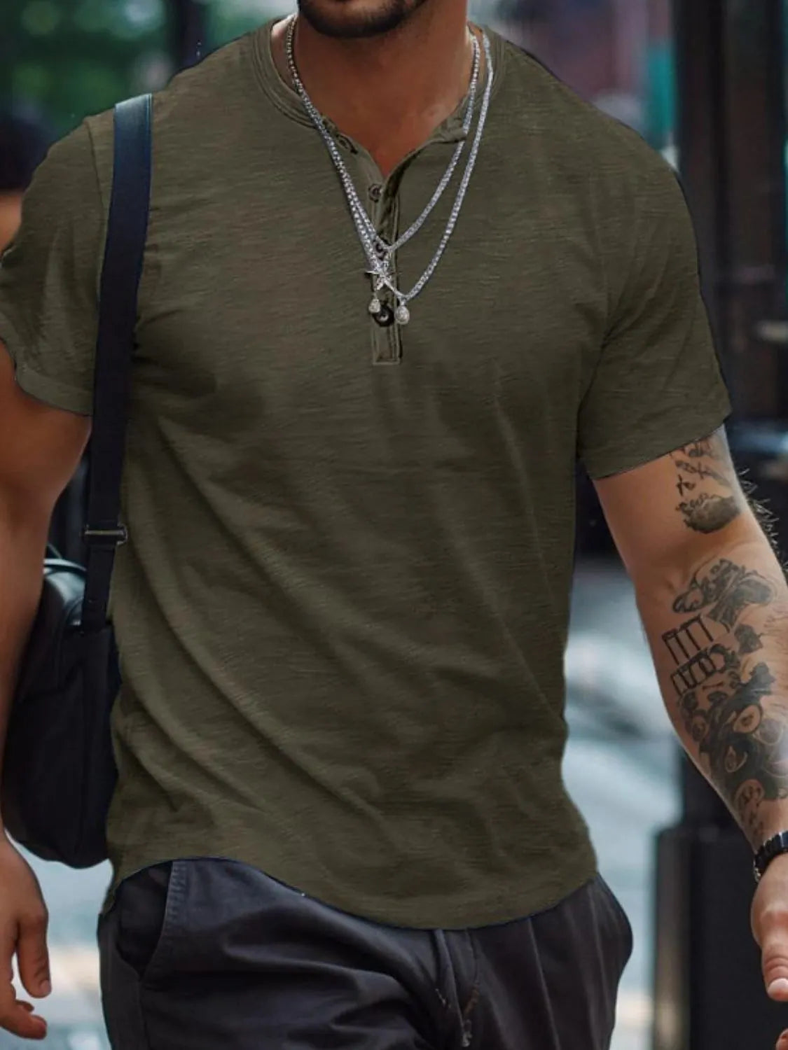 Men's Full Size Button Henley Collar Polo Shirt Plus Size - Men's Polo shirt by Trendsi | Available at Handbags Specialist Headquarter