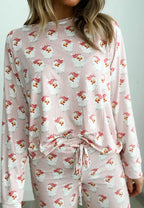 Santa Print Long Sleeve Top and Pants Lounge Set - Sleepwear by Trendsi | Available at Handbags Specialist Headquarter