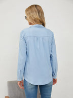 Pocketed Button Up Long Sleeve Denim Shirt - Women / Jeans & Denim by Trendsi | Available at Handbags Specialist Headquarter