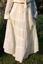 Bohemian Tiered Maxi Skirt with Drawstring Waist - Skirts by Trendsi | Available at Handbags Specialist Headquarter