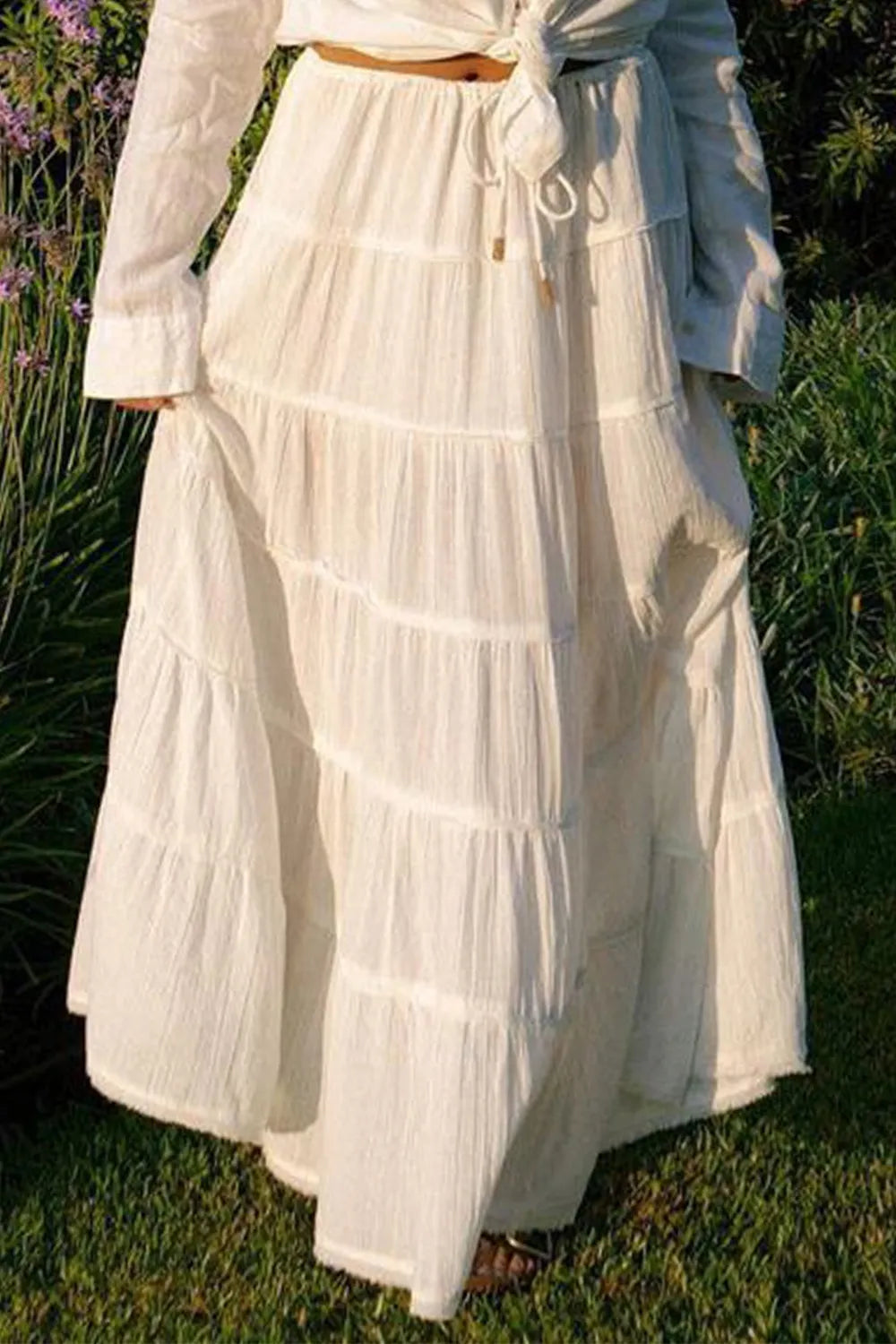 Bohemian Tiered Maxi Skirt with Drawstring Waist - Skirts by Trendsi | Available at Handbags Specialist Headquarter