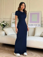 Short Sleeve Maxi Tee Dress - Maxi Dress by Trendsi | Available at Handbags Specialist Headquarter