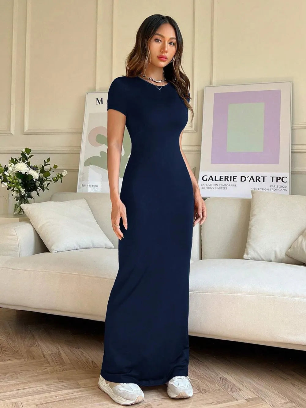 Short Sleeve Maxi Tee Dress - Maxi Dress by Trendsi | Available at Handbags Specialist Headquarter