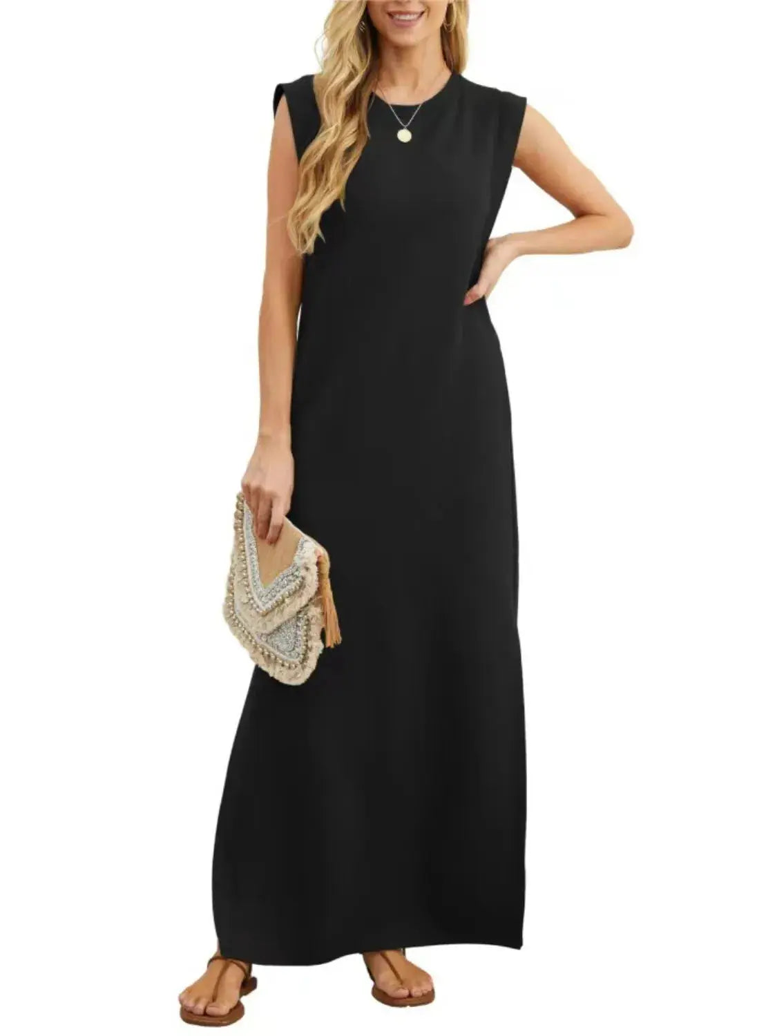 Full Size Slit Round Neck Sleeveless Maxi Tank Dress Plus Size - Women Plus Size by Trendsi | Available at Handbags Specialist Headquarter