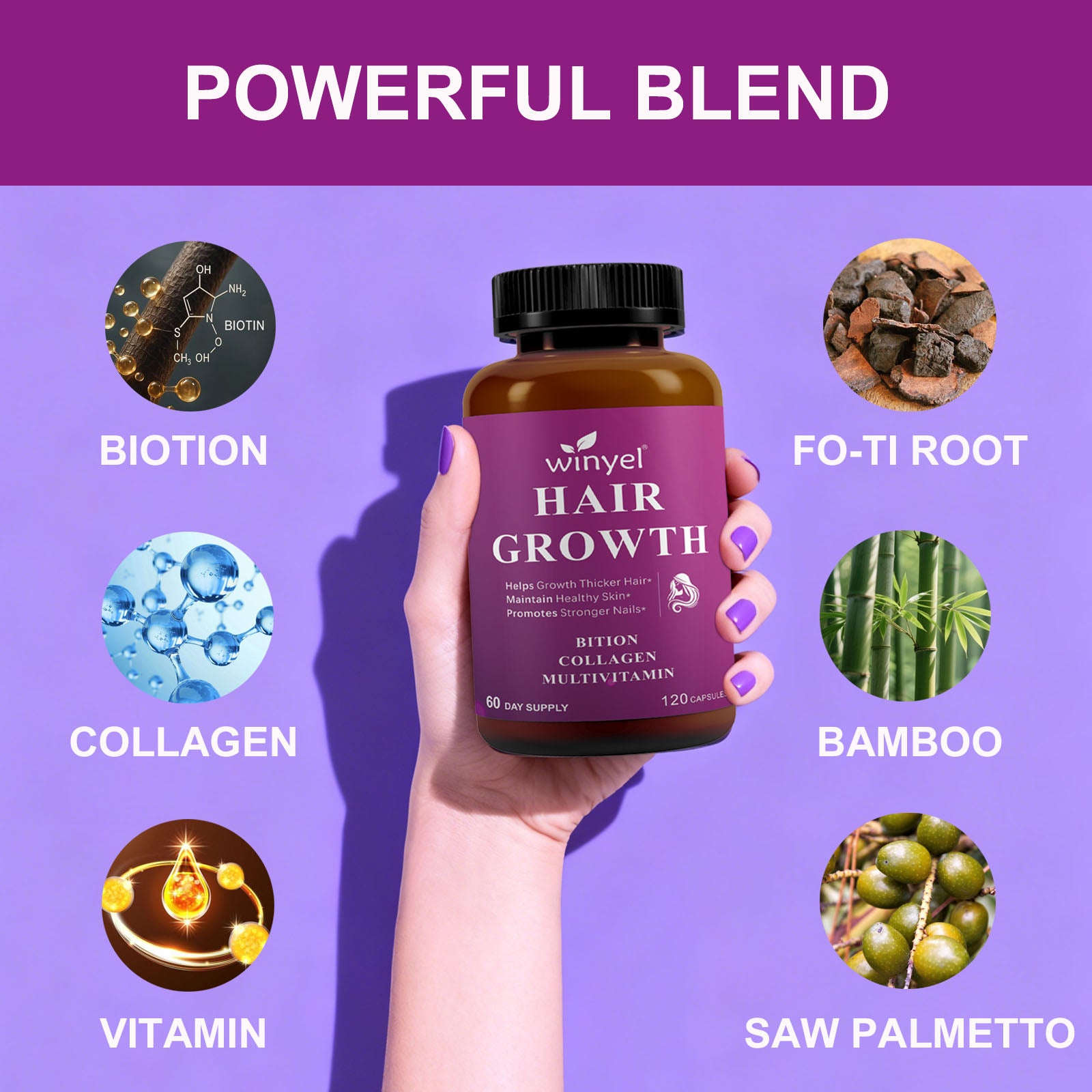 Hair Growth Vitamins with Biotin & Collagen, 60-Day Supply