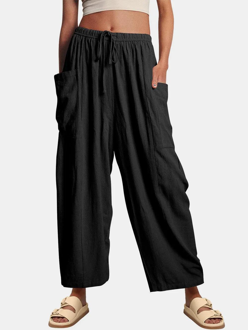 Full Size Wide Leg Pants with Pockets - Women Pants by Trendsi | Available at Handbags Specialist Headquarter
