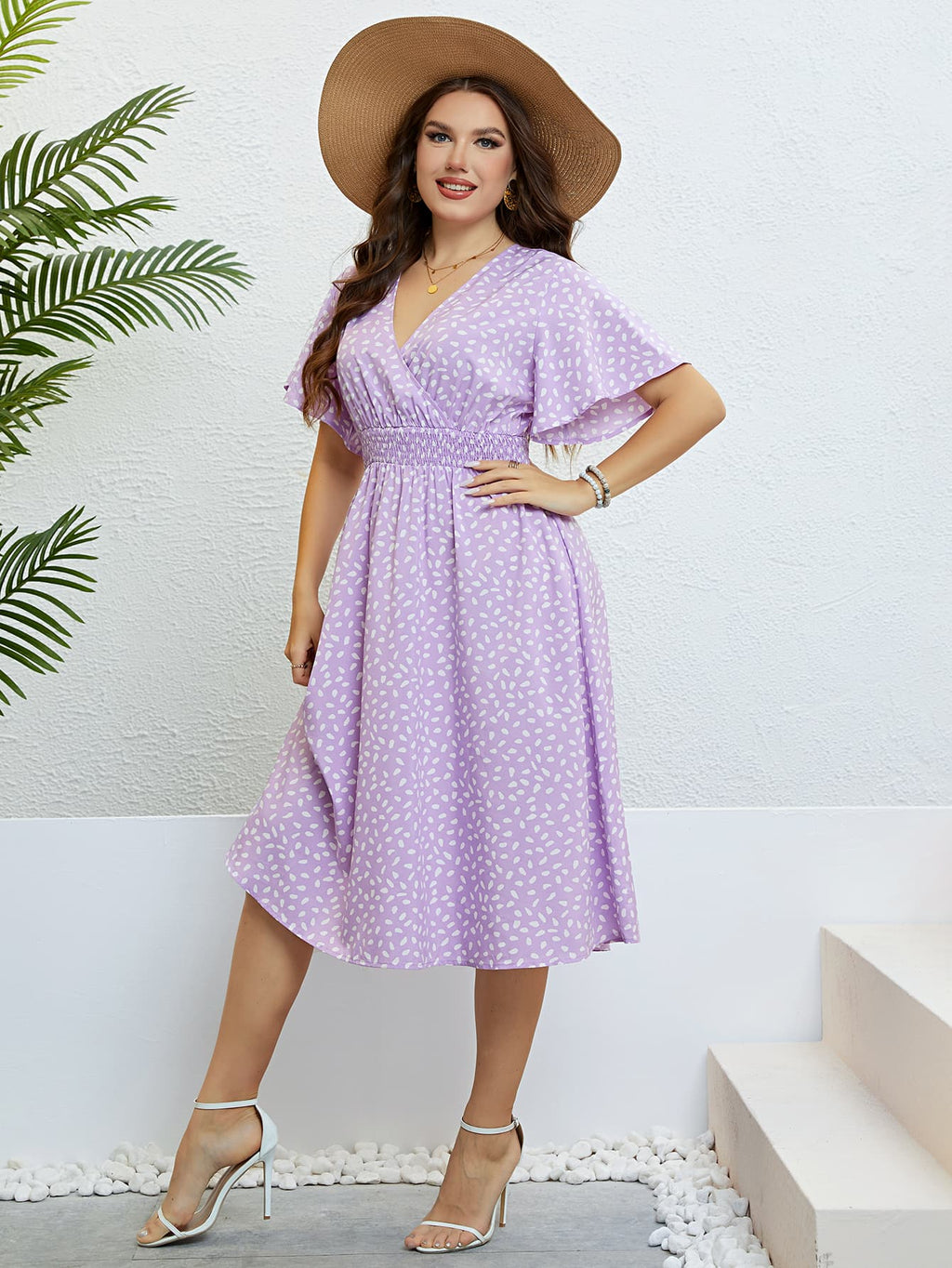 Honey Plus Size Printed Smocked Waist Surplice Dress - Dresses by Trendsi | Available at Handbags Specialist Headquarter