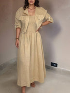 Full Size Smocked Cami Dress and Jacket Set Plus Size - Dresses by Trendsi | Available at Handbags Specialist Headquarter