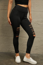 Wide Waistband Distressed Slim Fit Leggings - Leggings by Trendsi | Available at Handbags Specialist Headquarter