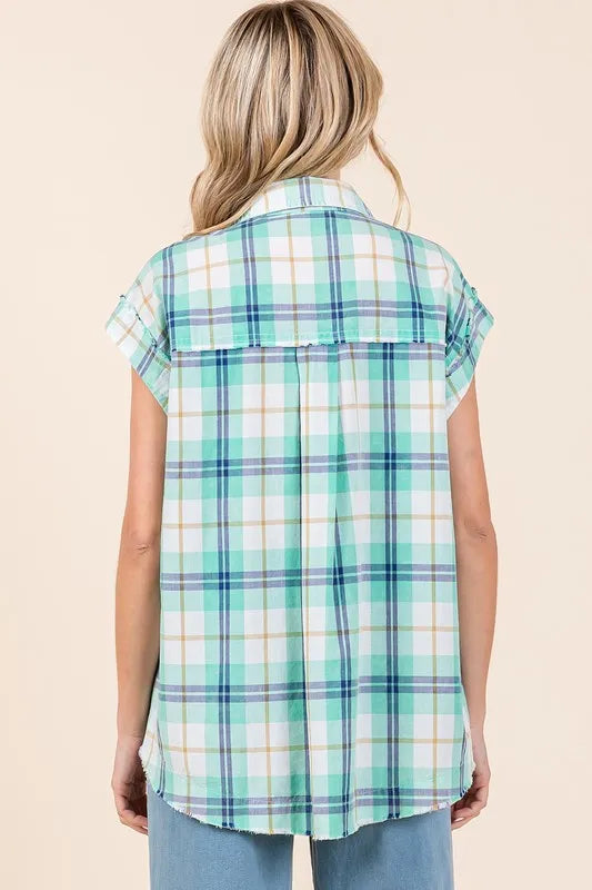 Mittoshop Mineral Wash Plaid Button Down Shirt - Women's Down Shirt Tops by Trendsi | Available at Handbags Specialist Headquarter