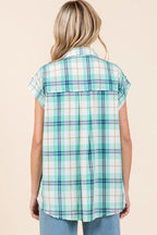 Mittoshop Mineral Wash Plaid Button Down Shirt - Women's Down Shirt Tops by Trendsi | Available at Handbags Specialist Headquarter