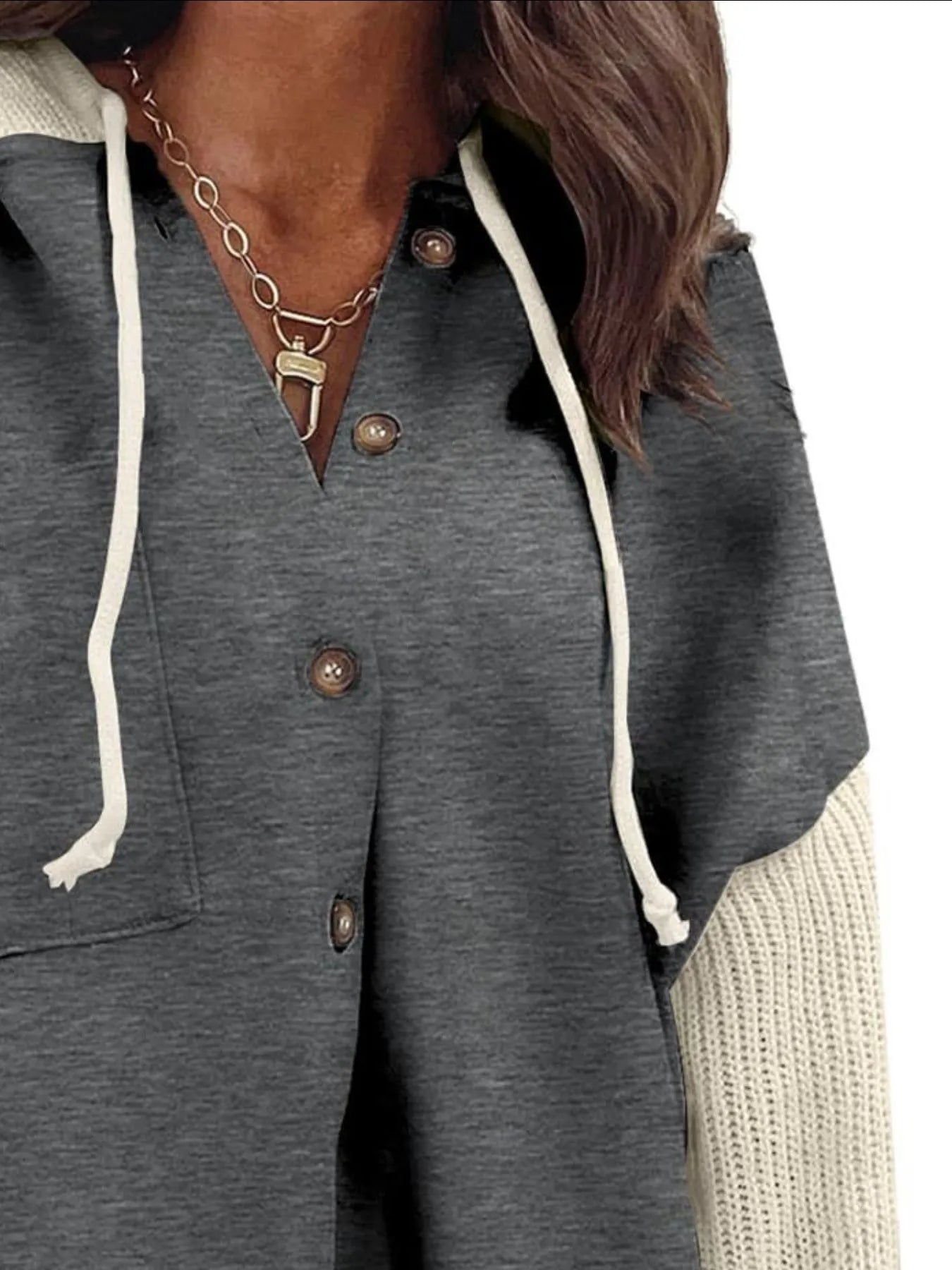 Drawstring Button Front Hoodie - Tops by Trendsi | Available at Handbags Specialist Headquarter
