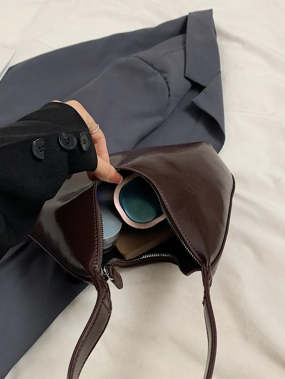 PU Leather Moon Shape Shoulder Bag - Tote Bag by Trendsi | Available at Handbags Specialist Headquarter