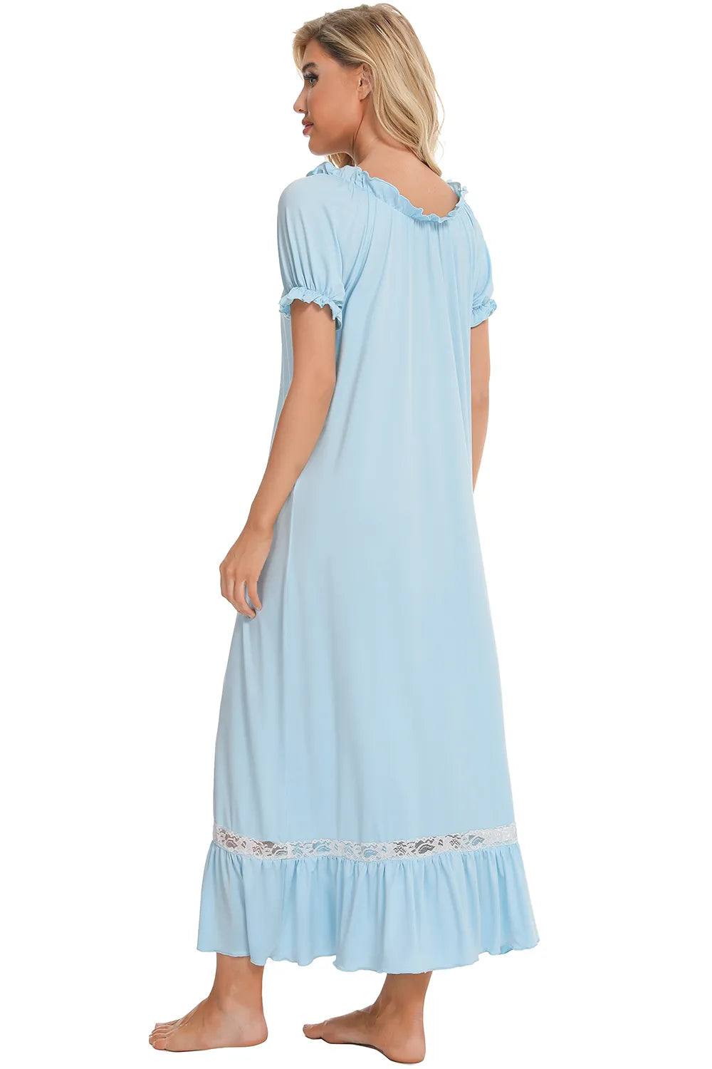 Lace Detail Short Sleeve Lounge Dress - Sleepwear by Trendsi | Available at Handbags Specialist Headquarter