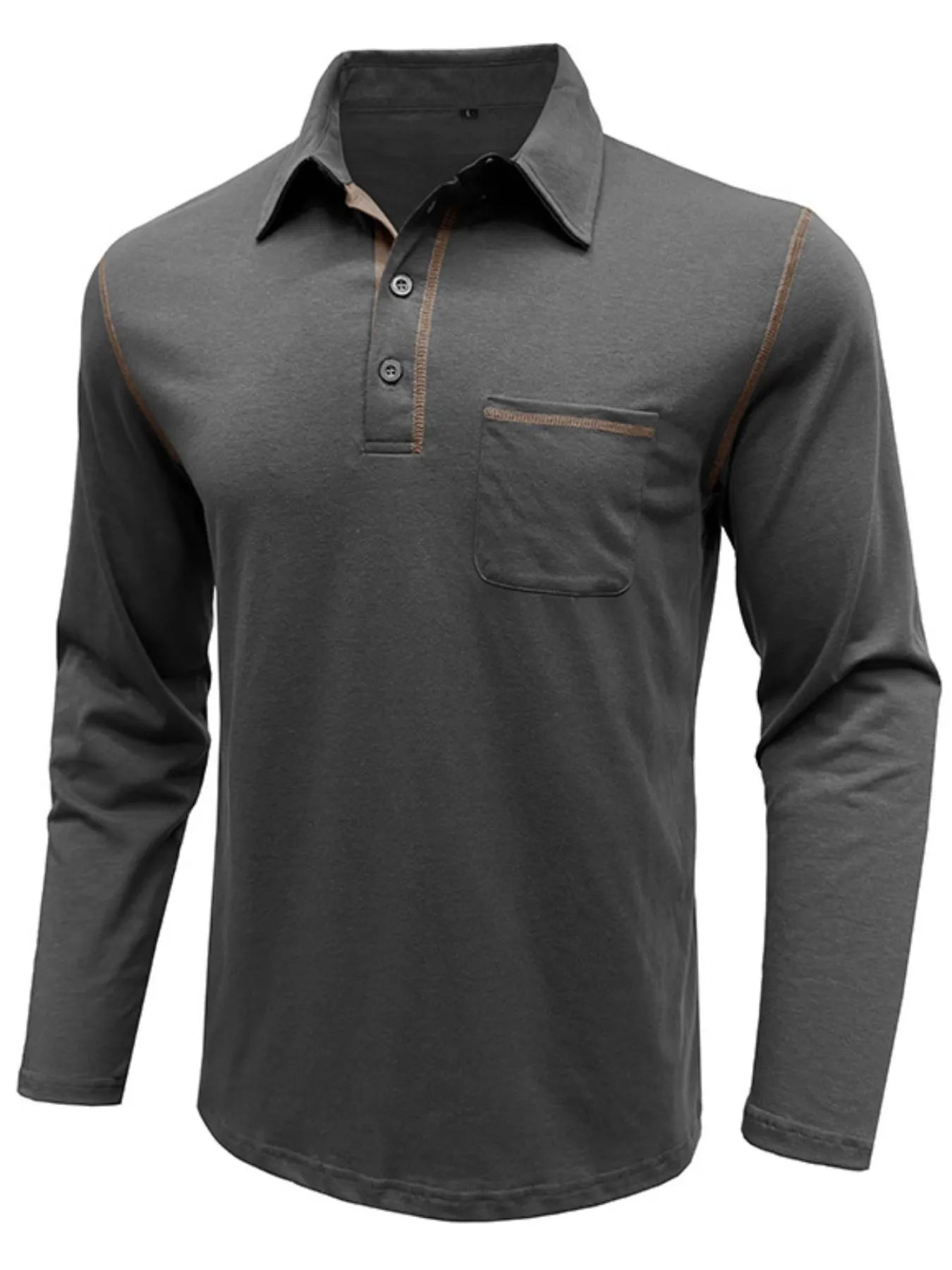 Men's Long Sleeve Polo Shirt with Contrast Stitching - Men's Polo shirt by Trendsi | Available at Handbags Specialist Headquarter