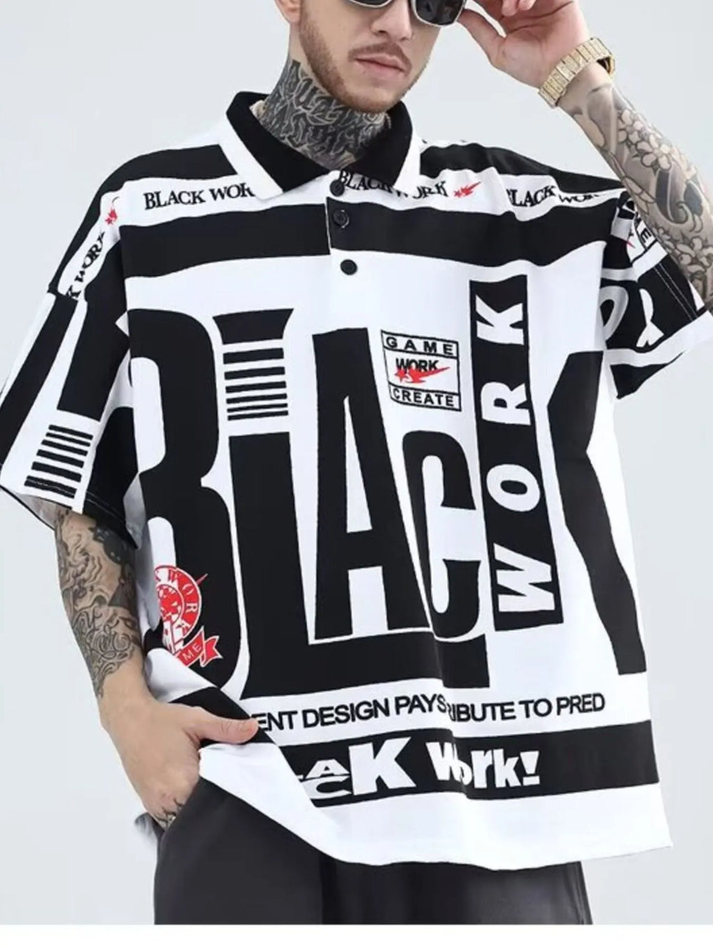 Men's Plus Size Letter Print Half Sleeve Polo Shirt - Men's Polo shirt by Trendsi | Available at Handbags Specialist Headquarter