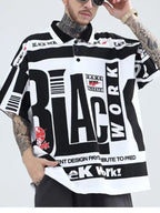 Men's Plus Size Letter Print Half Sleeve Polo Shirt - Men's Polo shirt by Trendsi | Available at Handbags Specialist Headquarter