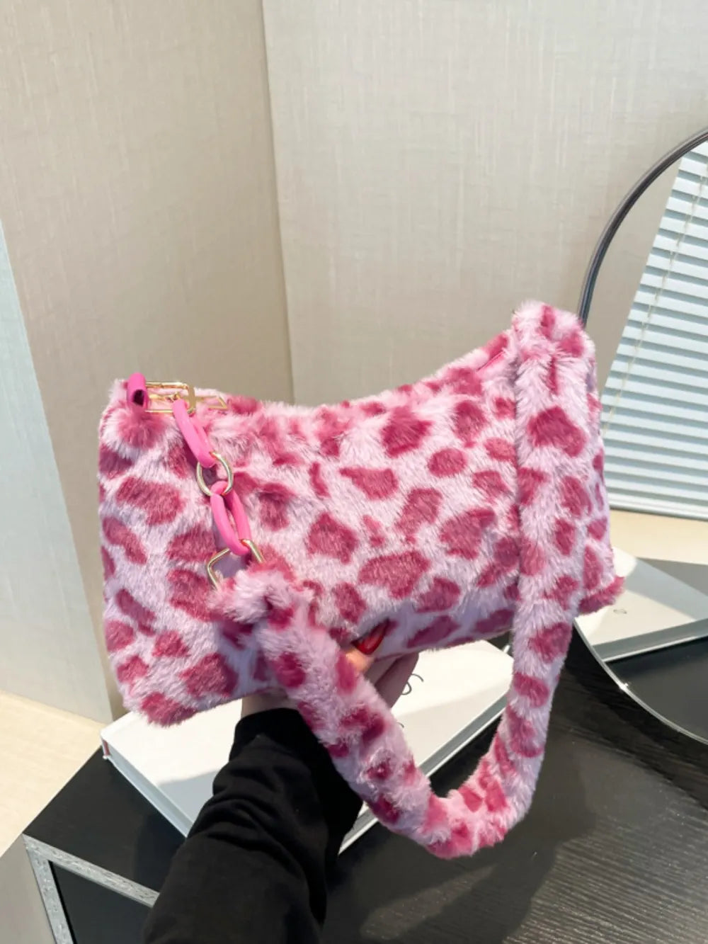 Leopard Fluff Shoulder Bag - Handbags by Trendsi | Available at Handbags Specialist Headquarter