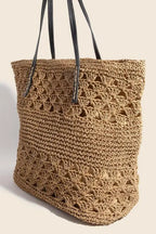 Fame Faux Leather Handle Knitted Tote Bag - Tote Bag by Trendsi | Available at Handbags Specialist Headquarter