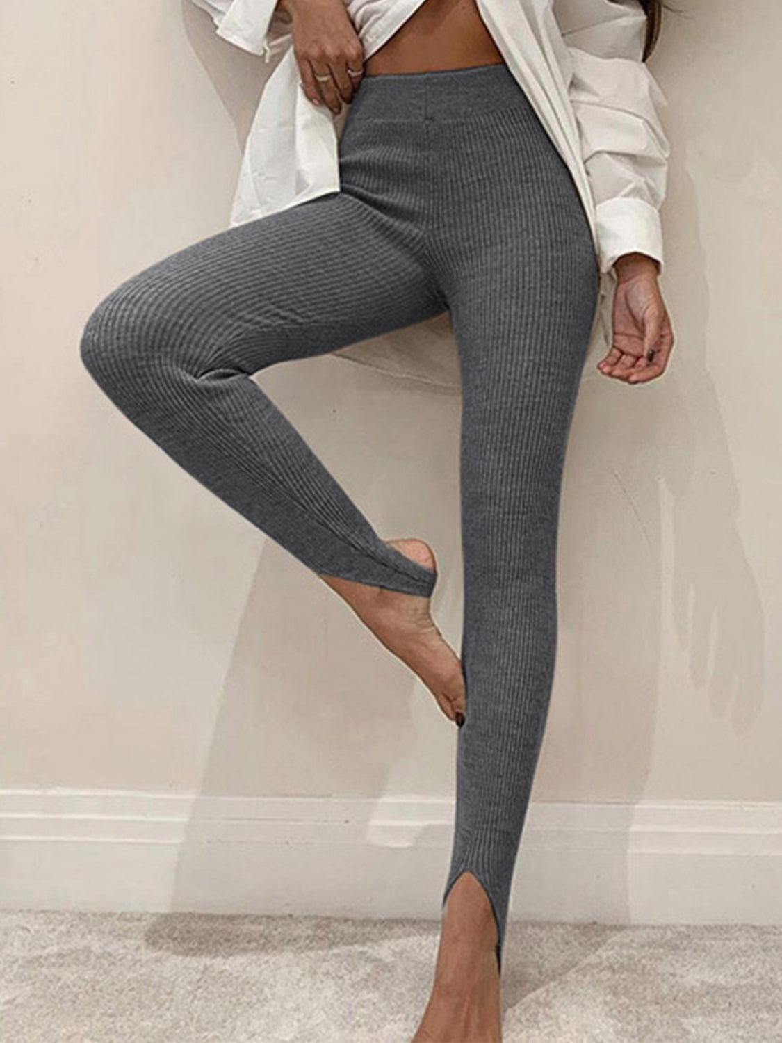 Ribbed Mid Waist Leggings - Leggings by Trendsi | Available at Handbags Specialist Headquarter