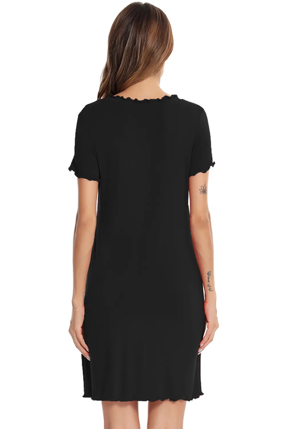 Round Neck Short Sleeve Lounge Dress - Sleepwear by Trendsi | Available at Handbags Specialist Headquarter