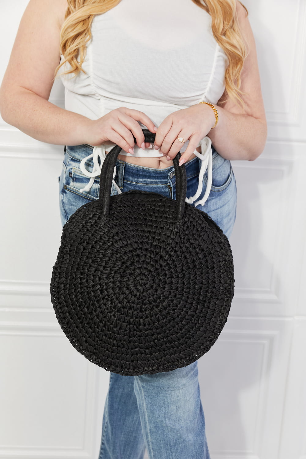 Justin Taylor Beach Date Straw Rattan Handbag in Black - handbags by Trendsi | Available at Handbags Specialist Headquarter