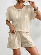 Texture Round Neck Top and Shorts Lounge Set - Sleepwear by Trendsi | Available at Handbags Specialist Headquarter
